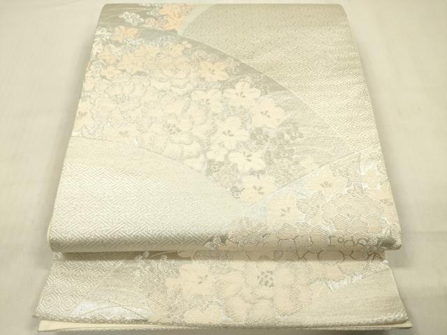平和屋着物◎六通柄袋帯 草花文 銀糸 正絹 逸品 DABF0841ya