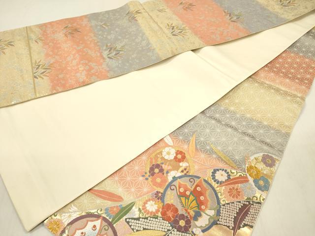 平和屋着物◎全通柄袋帯 唐織 花蝶丸文 金糸 正絹 逸品 DABF0848ya