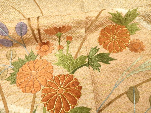 平和屋着物■訪問着 総刺繍 駒刺繍 草花文 金糸 正絹 逸品 DABF0918ya