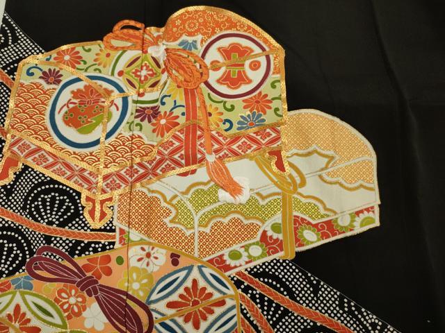 平和屋着物■豪華黒留袖 駒刺繍 花文箱 宝尽くし 金彩 正絹 逸品 DABF0931ya