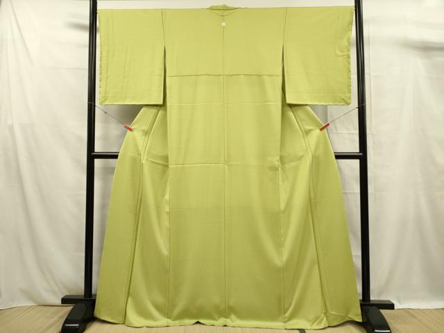 平和屋着物■上質な色無地 紗綾形地紋 若苗色 正絹 逸品 DABF0936ya