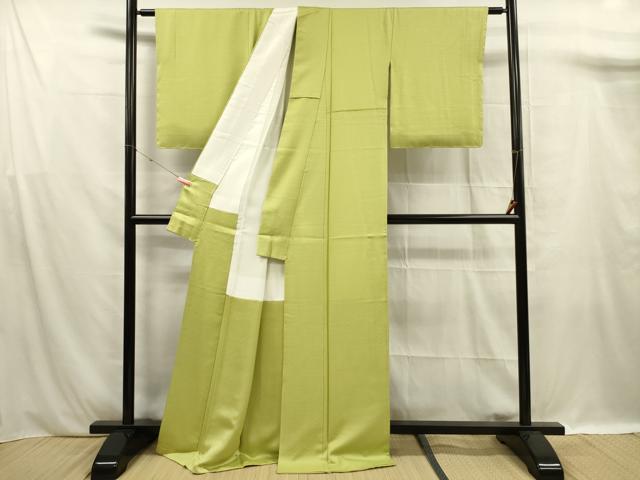 平和屋着物■上質な色無地 紗綾形地紋 若苗色 正絹 逸品 DABF0936ya