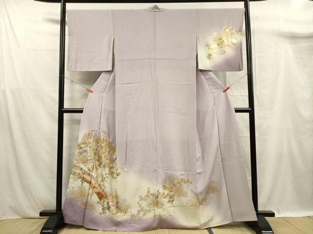 平和屋着物■訪問着 作家物 渡橋風景花文 暈し染め 金彩 正絹 逸品 DABF0941ya