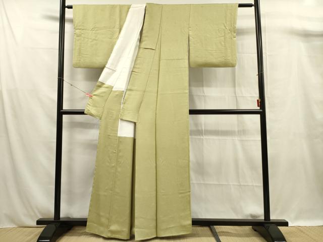平和屋着物■上質な色無地 霞地紋 抹茶色 正絹 逸品 DABF0947ya