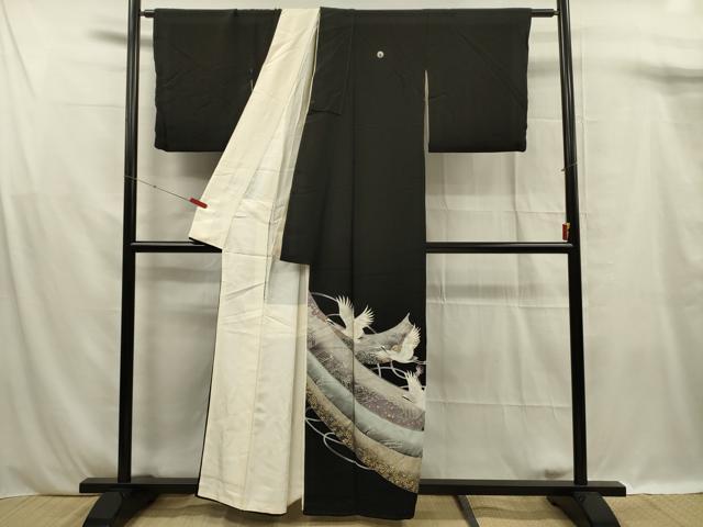 平和屋着物■豪華黒留袖 飛鶴熨斗文 金彩 正絹 逸品 DABF0952ya