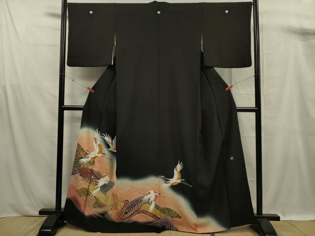 平和屋着物■豪華黒留袖 作家物 流水飛鶴文 暈し染め 金彩 正絹 逸品 DABF0953ya