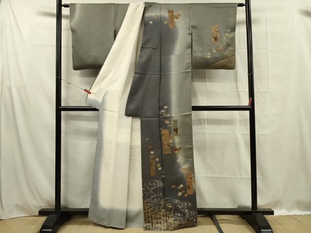 平和屋着物■訪問着 駒刺繍 短冊花文 宝尽くし 暈し染め 金彩 正絹 逸品 DABF0963ya