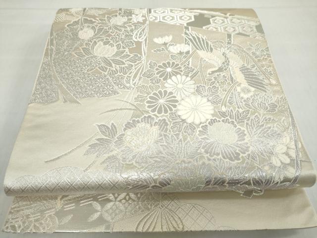 平和屋着物◎六通柄袋帯 煌きのオパール 雲取り几帳花鳥文 正絹 逸品 DABF1053ud