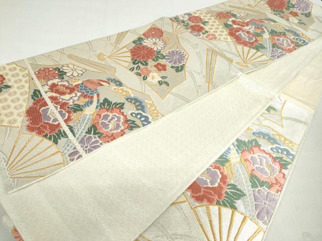平和屋着物◎佐賀錦 六通柄袋帯 唐織 扇面花鳥文 金銀糸 正絹 逸品 DABF1064ud