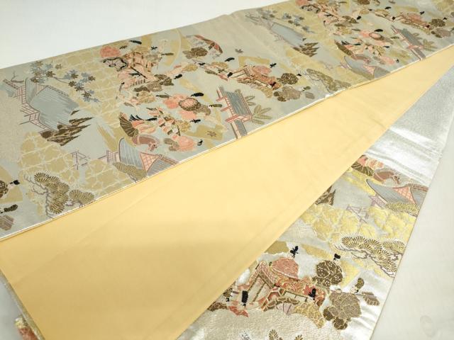 平和屋着物◎六通柄袋帯 御所車人物風景文 金銀糸 正絹 逸品 DABF1070ud