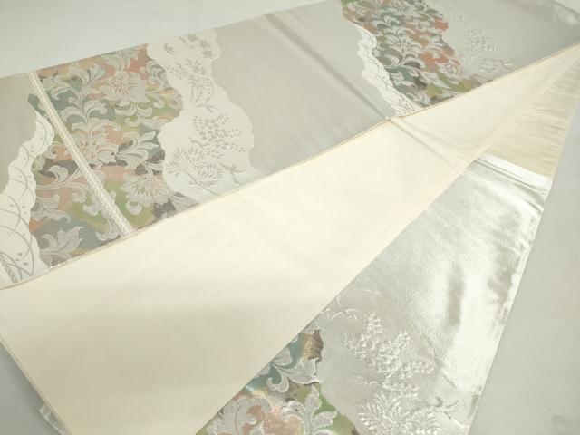 平和屋着物◎六通柄袋帯 道長花鳥文 銀糸 正絹 逸品 DABF1078ud