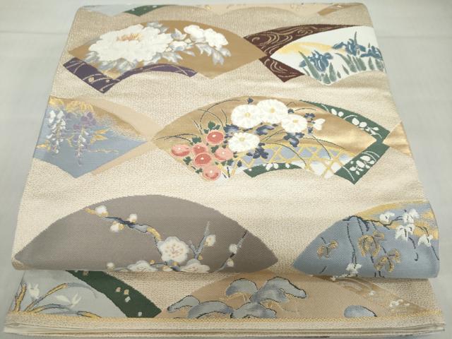 平和屋着物◎六通柄袋帯 琳派扇面散 金糸 正絹 逸品 DABF1096ud