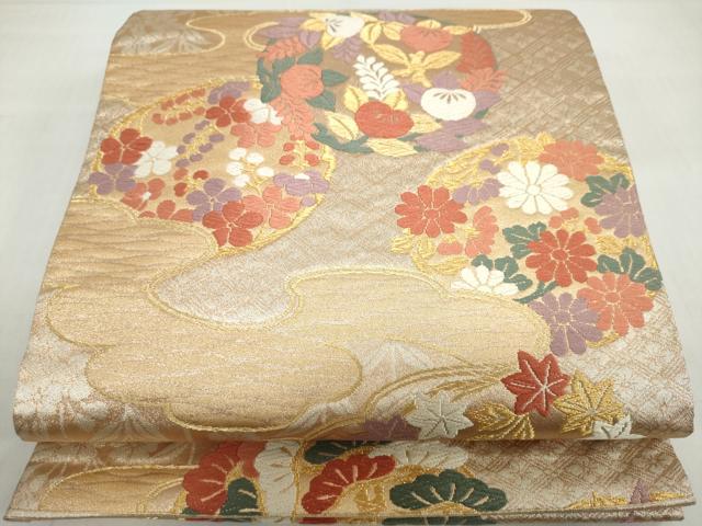 平和屋着物◎六通柄袋帯 唐織 慶長花丸文 金糸 正絹 逸品 DABF1109ud