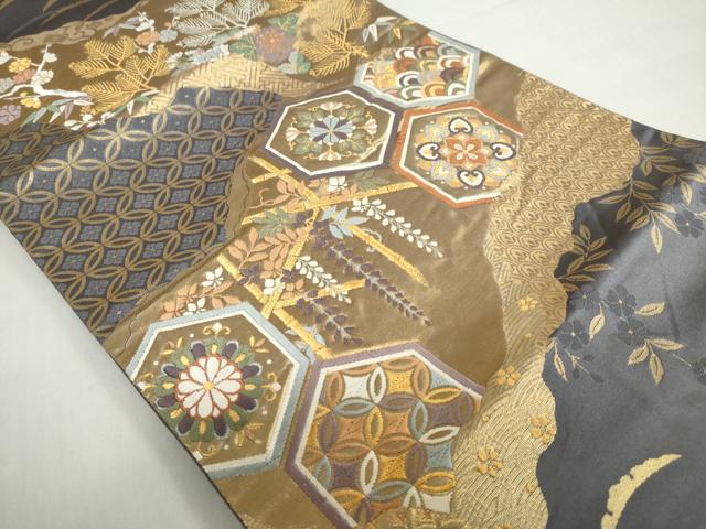 平和屋着物◎六通柄袋帯 唐織 道長吉祥草花文 金銀糸 正絹 逸品 DABF1121ud