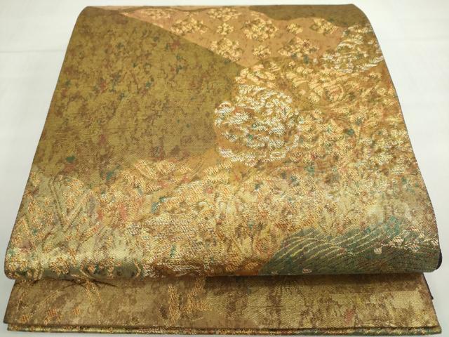 平和屋着物◎六通柄袋帯 古代青銅箔 道長草花文 金銀糸 鈴乃屋扱い 正絹 逸品 DABF1129ud