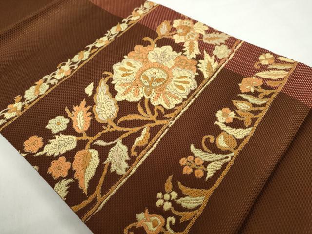 平和屋着物◎本場筑前博多織 九寸開き名古屋帯 横段草花文 正絹 逸品 DABF1143ud