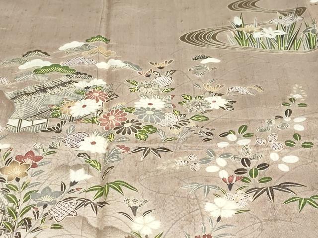 平和屋着物●訪問着 作家物 紬地 流水風景草花文 やまと誂製 正絹 逸品 未使用 DABF1159ud