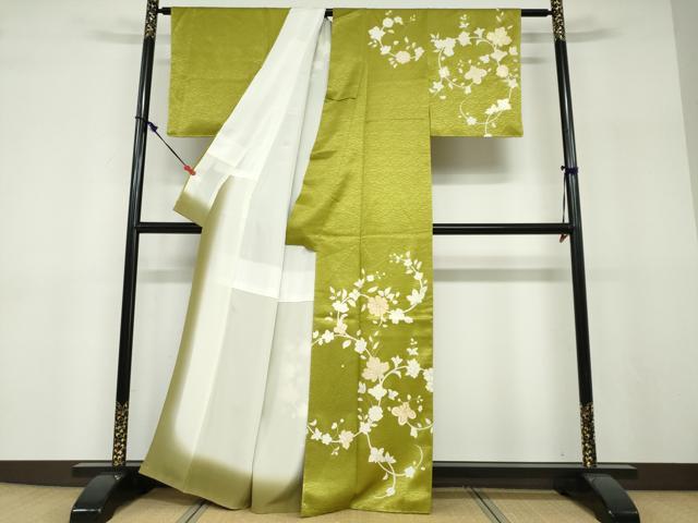 平和屋着物●訪問着 駒刺繍 草花文 金糸 正絹 逸品 未使用 DABF1166ud