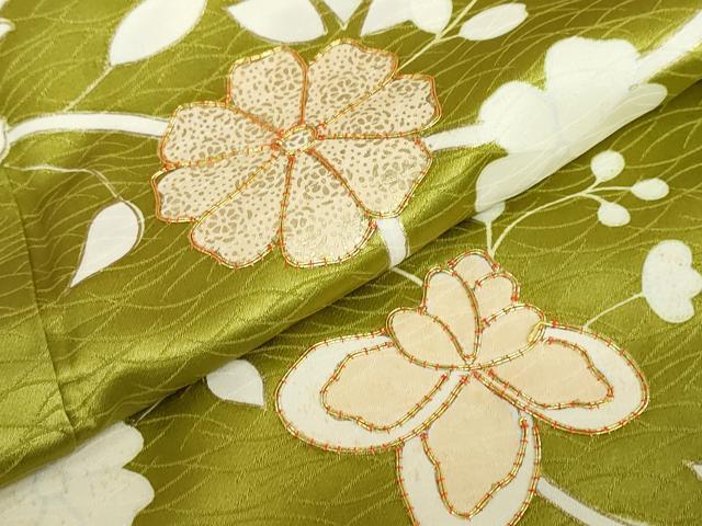 平和屋着物●訪問着 駒刺繍 草花文 金糸 正絹 逸品 未使用 DABF1166ud