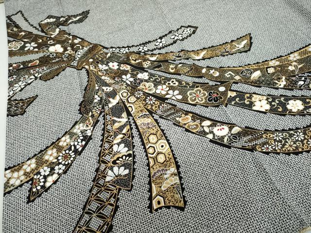平和屋着物●訪問着 束ね熨斗花鳥文 黒地 金彩 正絹 逸品 DABF1172ud