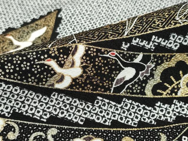 平和屋着物●訪問着 束ね熨斗花鳥文 黒地 金彩 正絹 逸品 DABF1172ud