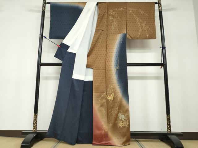 平和屋着物●訪問着 花車舞蝶文 暈し染め 金銀彩 正絹 逸品 DABF1176ud