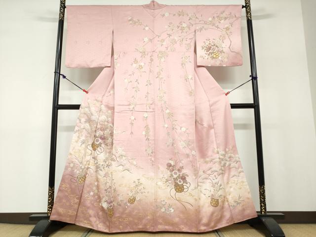 平和屋着物●訪問着 花籠文 暈し染め 金彩 正絹 逸品 DABF1178ud