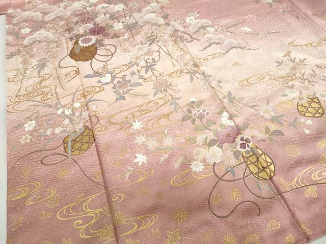 平和屋着物●訪問着 花籠文 暈し染め 金彩 正絹 逸品 DABF1178ud