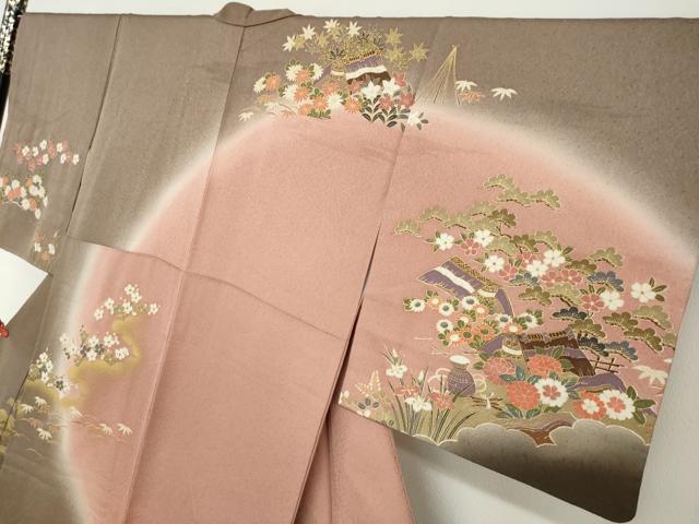 平和屋着物●訪問着 風景草花文 暈し染め 金彩 正絹 逸品 DABF1180ud
