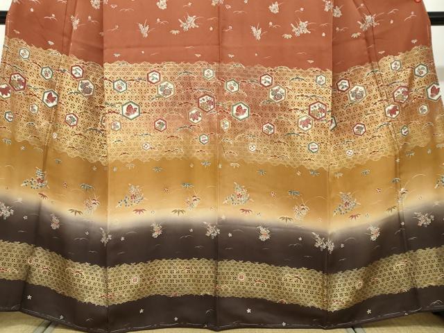平和屋着物●訪問着 横段吉祥草花文 暈し染め 金彩 正絹 逸品 未使用 DABF1182ud