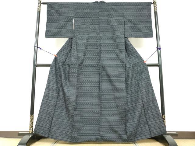 平和屋着物●結城紬 100亀甲 横段文 正絹 逸品 DABF1184ud