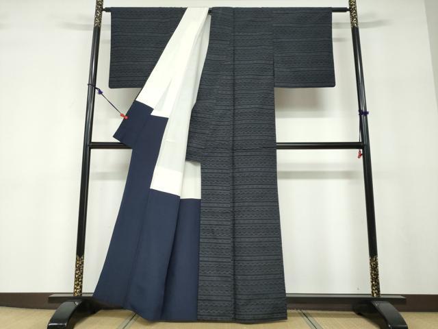平和屋着物●結城紬 100亀甲 横段文 正絹 逸品 DABF1184ud