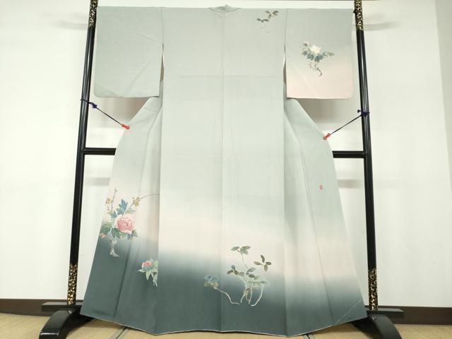 平和屋着物●十日町 加賀草木友禅の第一人者 田村哲彦 訪問着 草花文 暈し染め 正絹 逸品 DABF1191ud