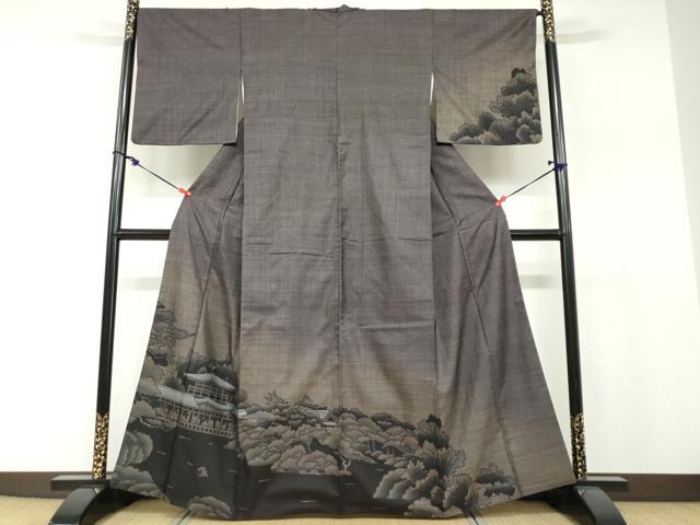平和屋着物●本場大島紬 訪問着 9マルキ 風景樹林文 正絹 逸品 DABF1195ud