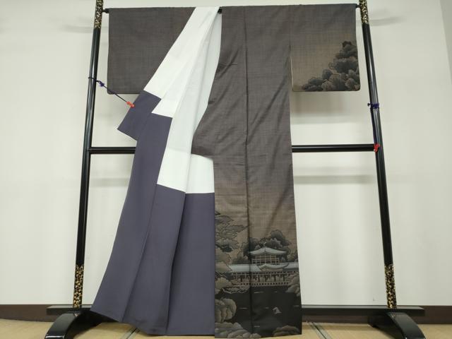 平和屋着物●本場大島紬 訪問着 9マルキ 風景樹林文 正絹 逸品 DABF1195ud