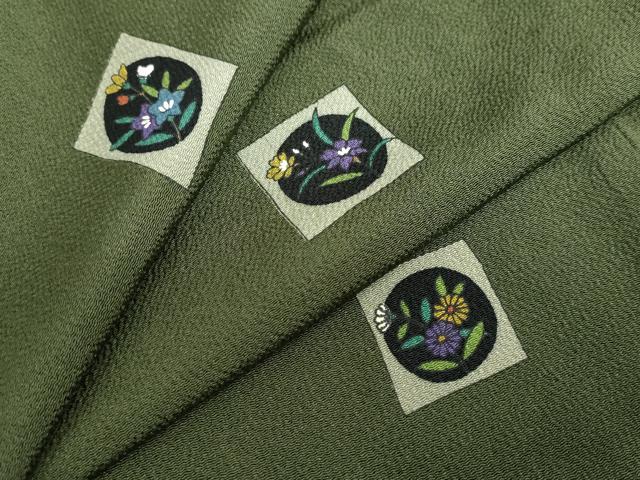 平和屋着物●上質な小紋 色紙草花文 鬼しぼ縮緬 正絹 逸品 DABF1203ud