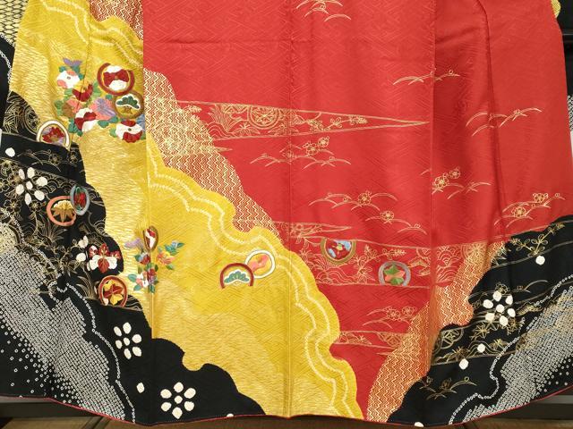 平和屋着物●豪華振袖 絞り 草花文 金彩 正絹 逸品 DABF1206ud