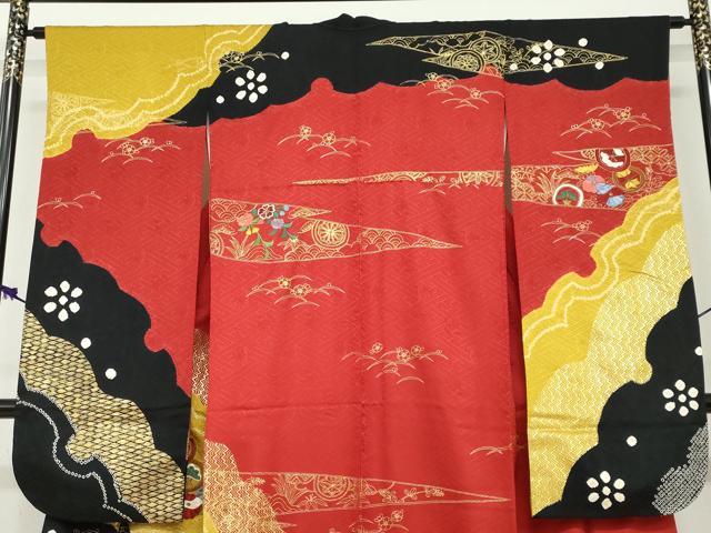 平和屋着物●豪華振袖 絞り 草花文 金彩 正絹 逸品 DABF1206ud