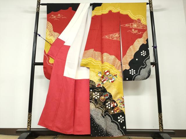 平和屋着物●豪華振袖 絞り 草花文 金彩 正絹 逸品 DABF1206ud