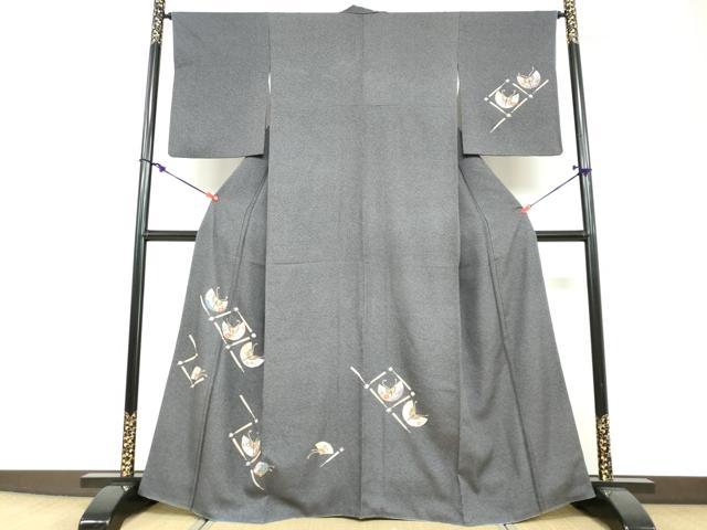 平和屋着物●訪問着 駒刺繍 扇面草花文 金彩 正絹 逸品 DABF1207ud