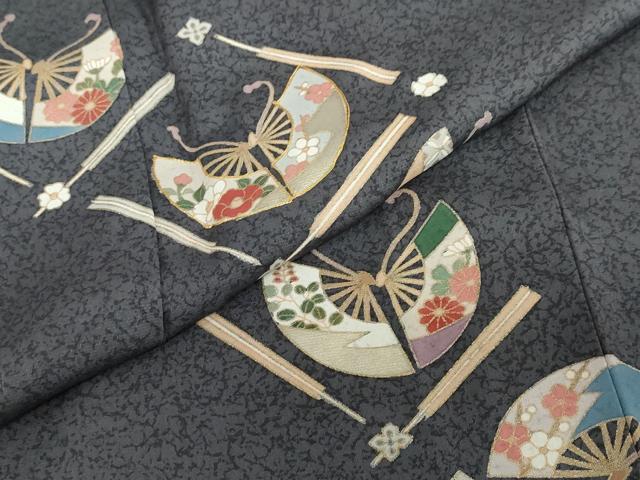 平和屋着物●訪問着 駒刺繍 扇面草花文 金彩 正絹 逸品 DABF1207ud