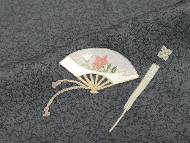 平和屋着物●訪問着 駒刺繍 扇面草花文 金彩 正絹 逸品 DABF1207ud