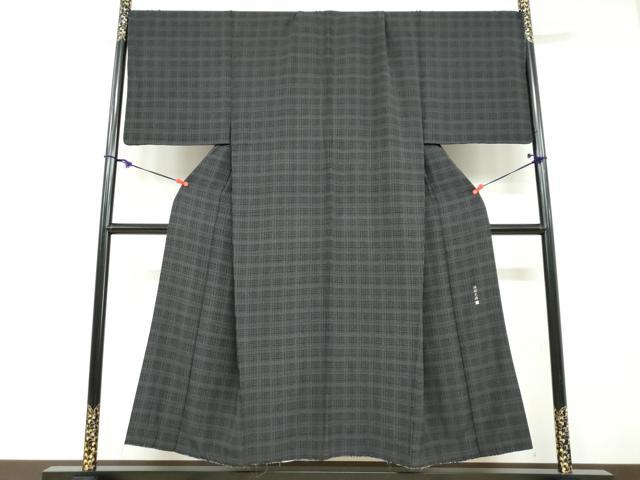 平和屋着物●男性 伝統工芸師 服部光擴 小紋 格子 黒地 裏地:東京染伝統工芸士 金田昇 キングサイズ 正絹 逸品 DABF1209ud