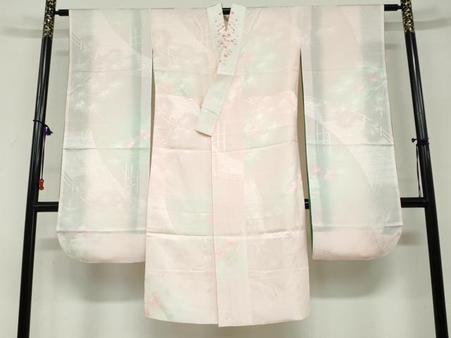 平和屋着物●振袖用長襦袢 袷 渡橋松葉地紋 暈し染め 半衿刺繍 正絹 逸品 DABF1211ud