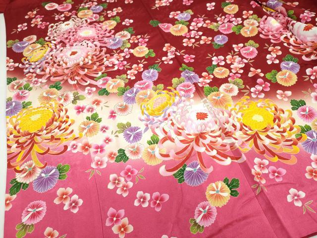 平和屋着物●豪華振袖 草花文 暈し染め 金彩 正絹 逸品 DABF1218ud