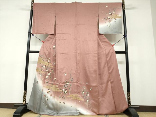 平和屋着物●訪問着 エ霞枝垂れ桜文 暈し染め 金彩 やまと誂製 正絹 逸品 DABF1223ud