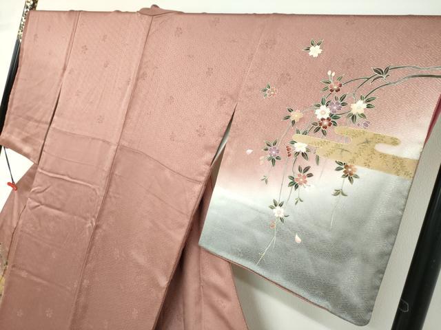 平和屋着物●訪問着 エ霞枝垂れ桜文 暈し染め 金彩 やまと誂製 正絹 逸品 DABF1223ud