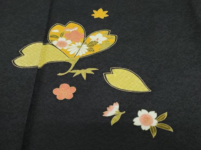 平和屋着物●訪問着 草花文 黒地 正絹 逸品 DABF1224ud