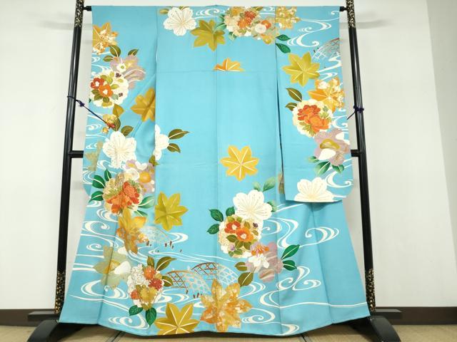 平和屋着物●豪華振袖 駒刺繍 流水草花籬文 正絹 逸品 DABF1226ud