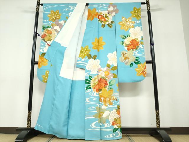 平和屋着物●豪華振袖 駒刺繍 流水草花籬文 正絹 逸品 DABF1226ud